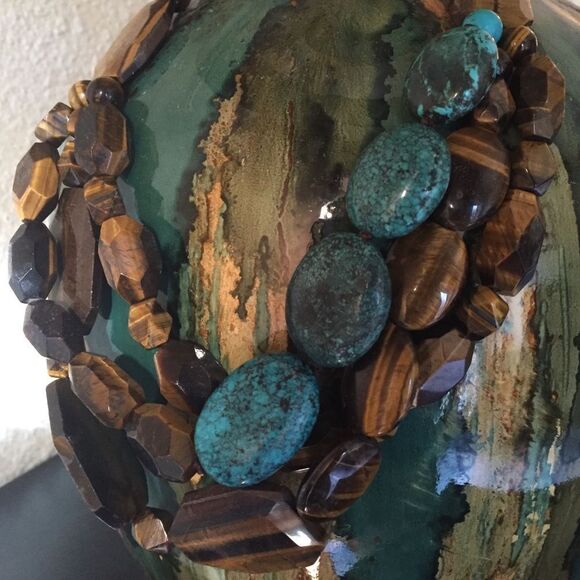 QVC Viktoria Hayman 925 Tiger Eye & Turquoise Necklace $675 - Picture 7 of 10
